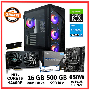 PC GAMER INTEL CORE I5 14400F/ 16GB DDR4/ 500GB/ RTX-5060TI