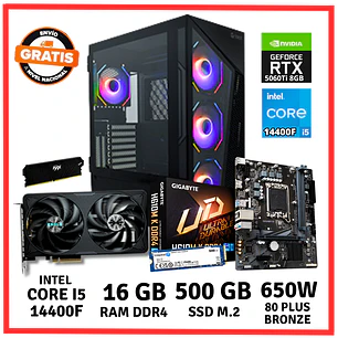 PC GAMER INTEL CORE I5 14400F/ 16GB DDR4/ 500GB/ RTX-5060TI