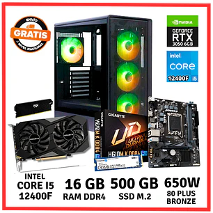 PC GAMER INTEL CORE I5 12400F/ 16GB DDR4/ 500GB/ RTX 3050