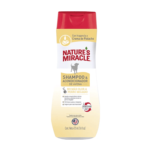 Natures Miracle Shampoo y Acondicionador Avena, Crema de Pistacho 473 ml - Perros