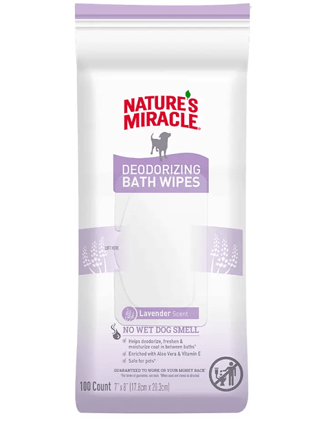 Natures Miracle Deodorizing Bath Wipes Lavender - Pack 100 uds Toallitas