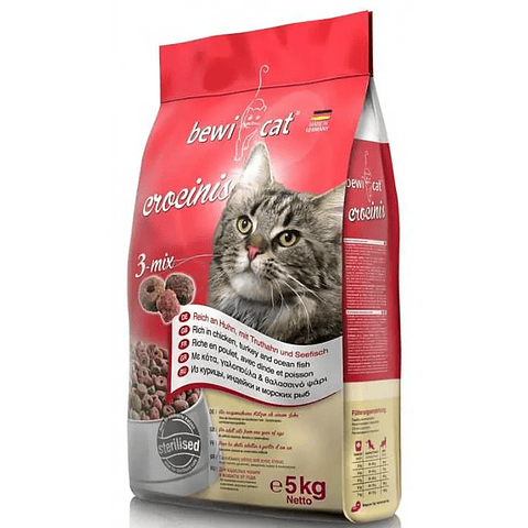 Bewicat Crocinis 3 Mix Pollo Pavo y Pescado 5 kg - Alimento para Gatos