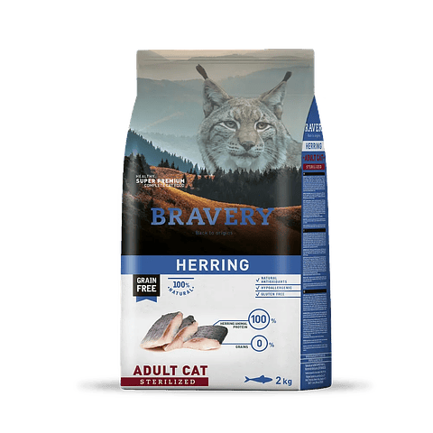 Bravery Herring Adult Cat Sterilized 2 kg - Alimento Premium Gatos Esterilizados Merluza