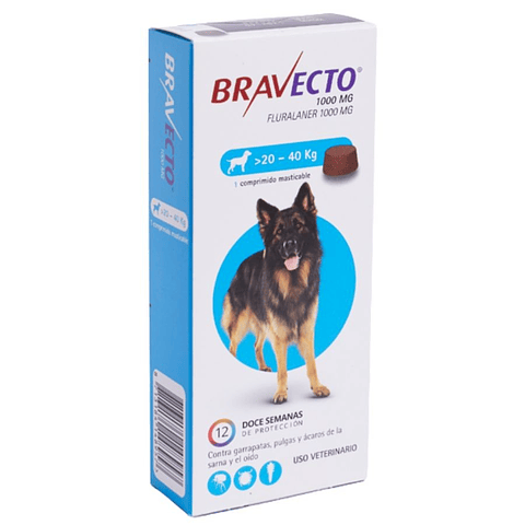 Bravecto 1000 mg 20 - 40 kg  AntiPulgas y Garrapatas Perros