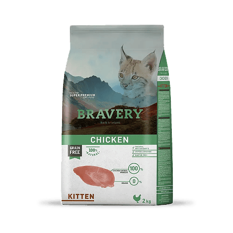 Bravery Chicken Kitten 2 kg - Alimento  Para Gatos Cachorros Pura Carne de Pollo 