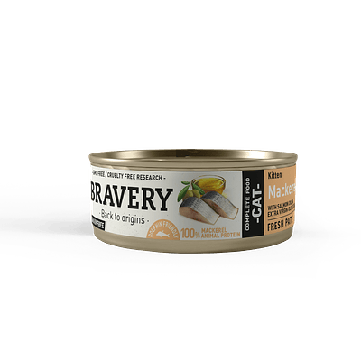 Bravery Mackerel Kitten Wet Food 70g - Alimento Húmedo Gatos Cachorros Caballa 