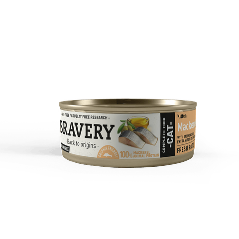 Bravery Mackerel Kitten Wet Food 70g - Alimento Húmedo Gatos Cachorros Caballa 