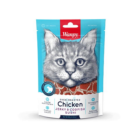Wanpy Cat Chicken Jerky & Codfish Sushi Snack 80g