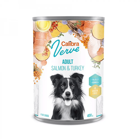 Calibra Dog Lata Verve Adult Salmon & Turkey 400 g Alimento Húmedo Perros Salmón Pavo