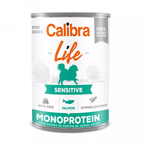 Calibra Dog Lata Life Sensitive Salmon With Rice 400 g - Lata Alimento Monoproteico