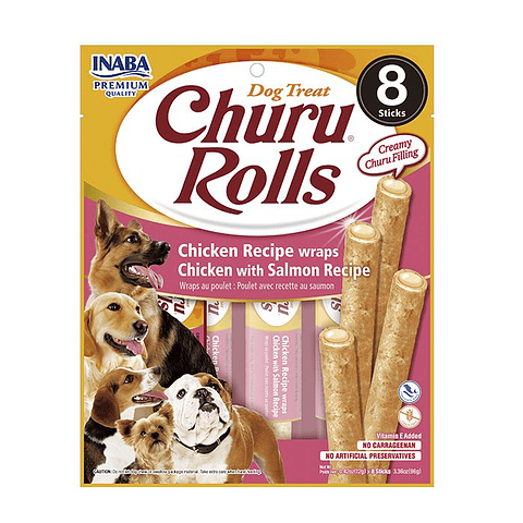 Churu Rolls Pollo Salmón Perros 8 Sticks 96g | Snacks Saludables para Perros | Infopet