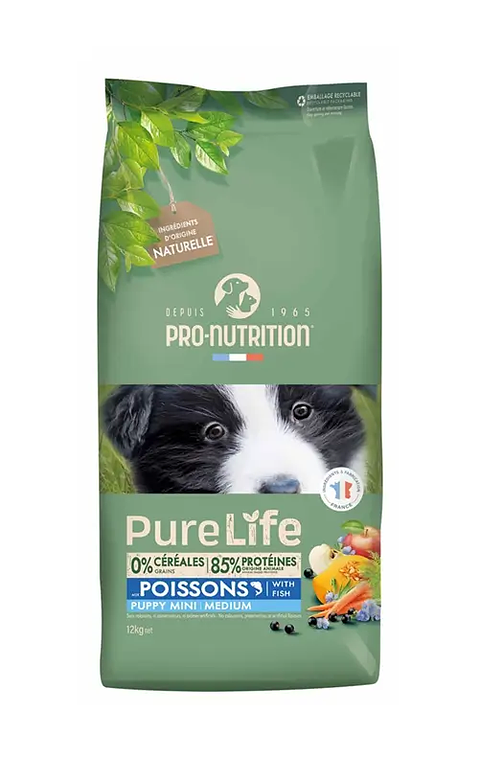 Pro Nutrition Pure Life Puppy Mini/Medium Fish 12 kg | Alimento Premium Frances 