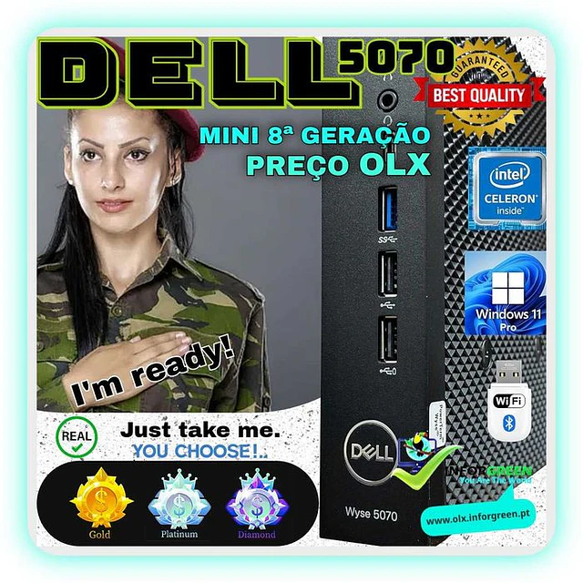 Mini PC Dell 5070 8GB Ram - W11 - Placa Wireless e Antenas