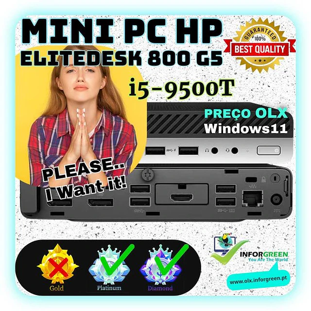 Mini PC HP Elitedesk 800 G5 i5-9500T até 64GB e 2x Discos Internos - DES€ONTO 60