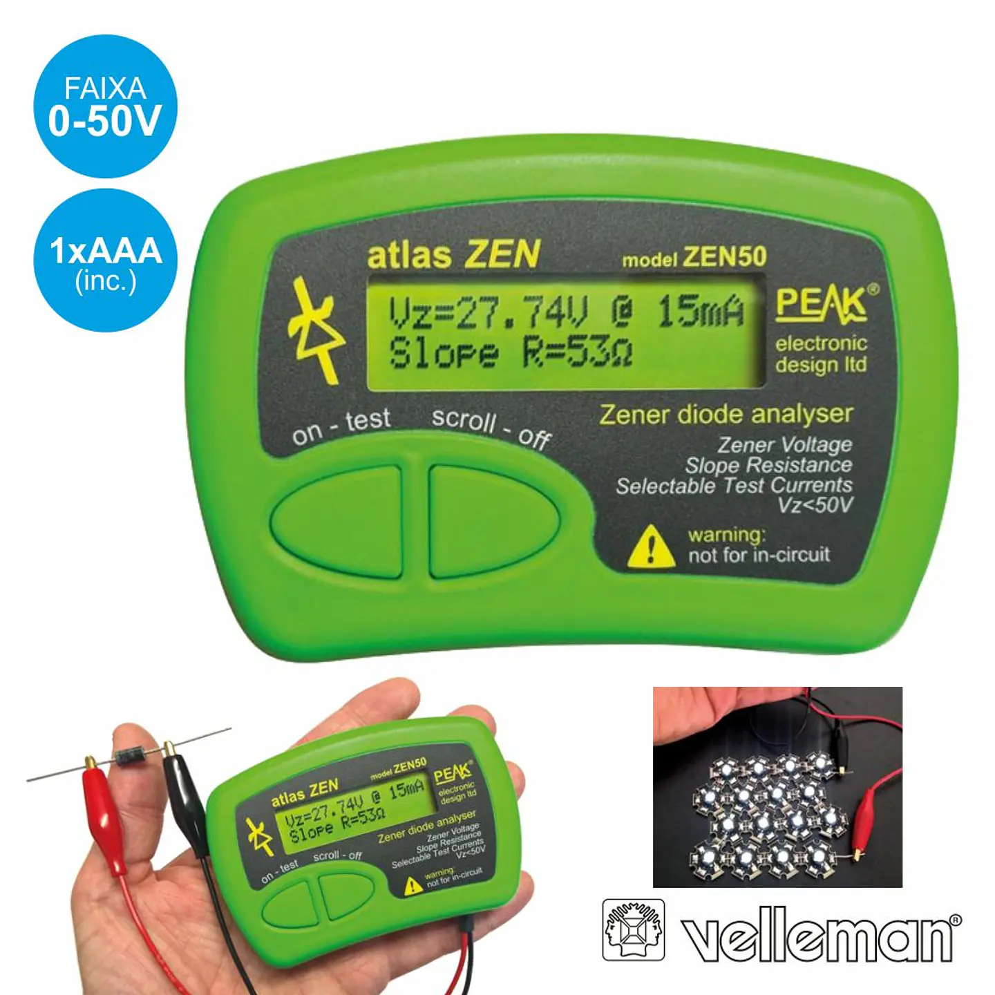 TESTADOR DE DIODOS ZENER 0-50V VELLEMAN 1