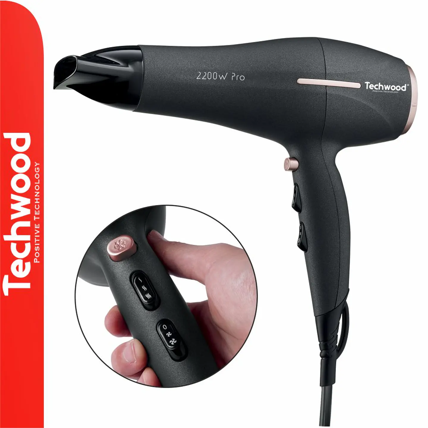 Secador De Cabelo 2200W Preto TECHWOOD 1
