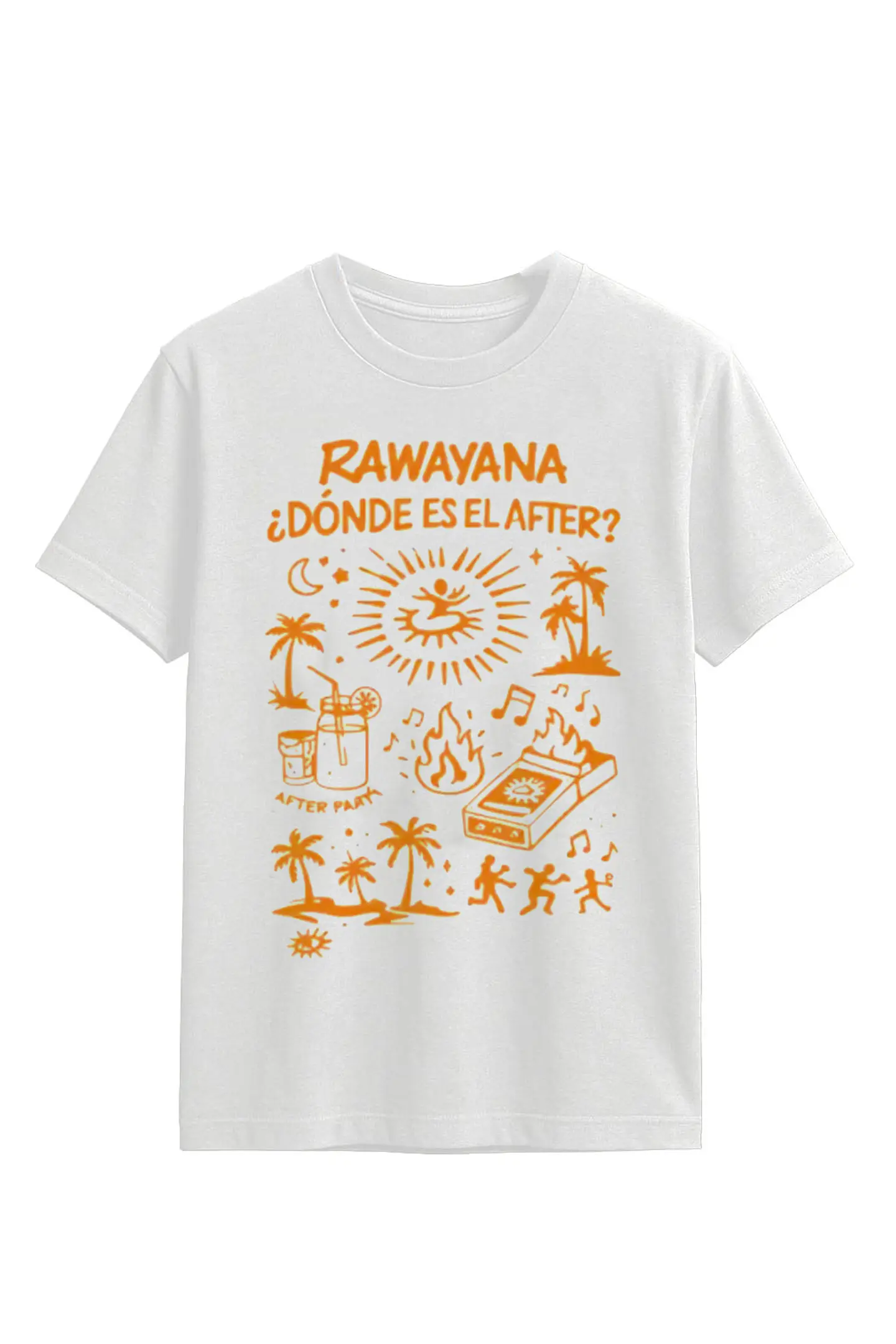 Rawayana - Donde es el After? Naranjo - Polera Blanca 1