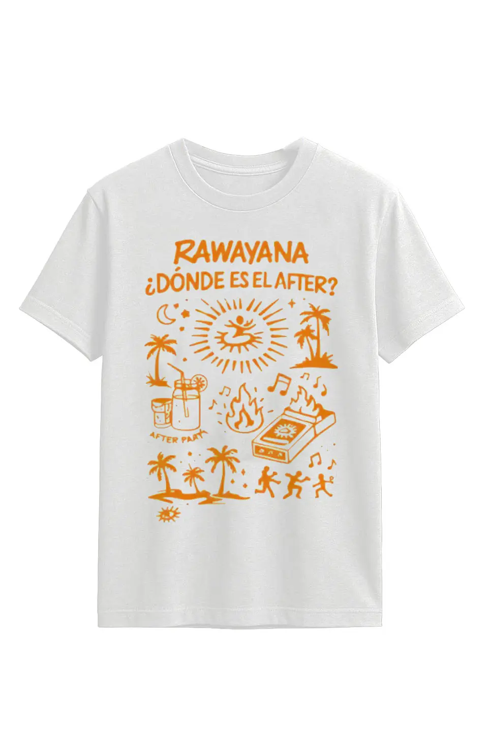 Rawayana - Donde es el After? Naranjo - Polera Blanca 1