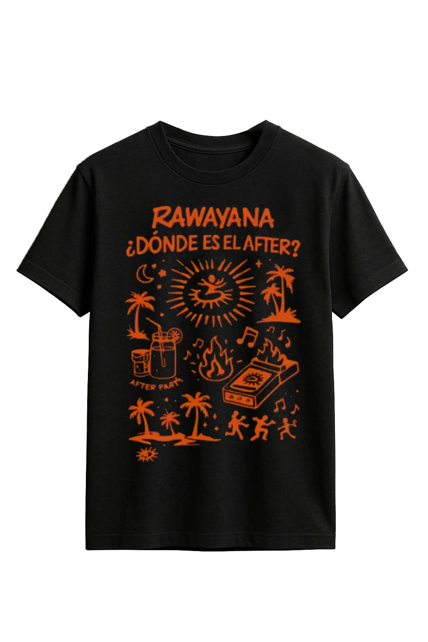Rawayana - Donde es el After? Naranjo - Polera Negra 1