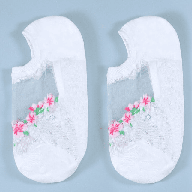 Calcetín transparente Encaje flores blanco