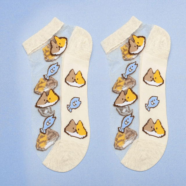 Calcetín transparente Gato pez beige