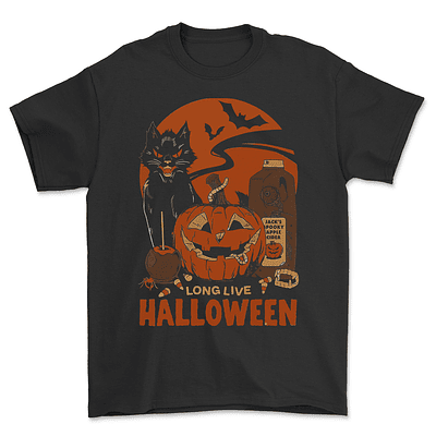 Polera Black cat Long Live Halloween