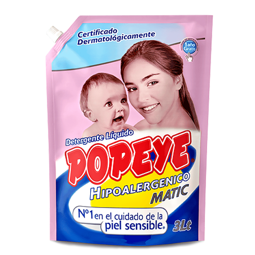 Popeye Detergente Líquido Hipoalergénico Doypack 3 Litros