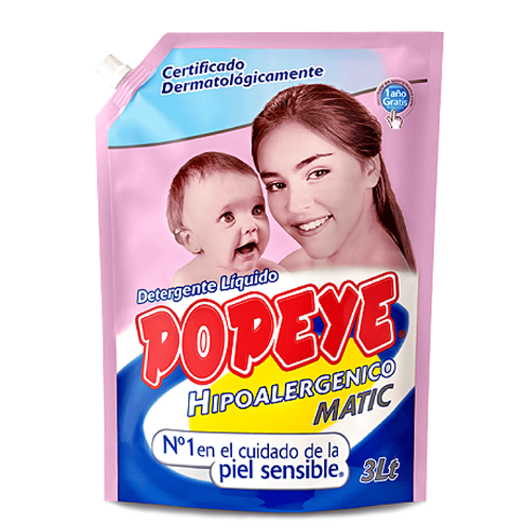 Detergente líquido Popeye hipoalergénico doypack 3 L 1