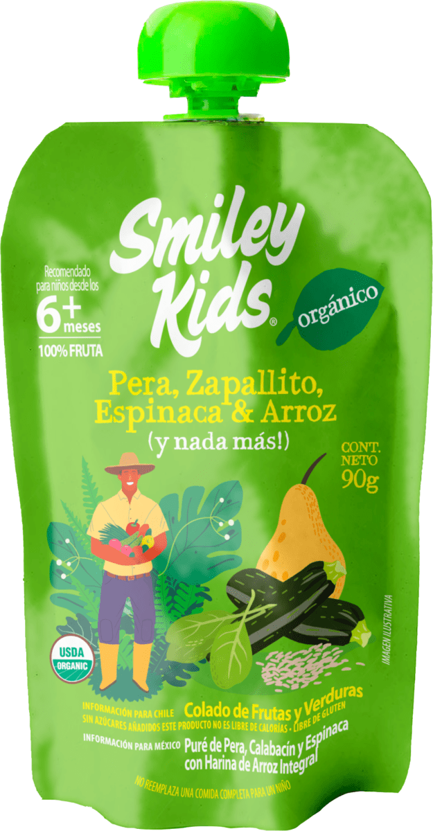 Colado Orgánica Pera Zapallito Espinaca Arroz Smiley Kids
