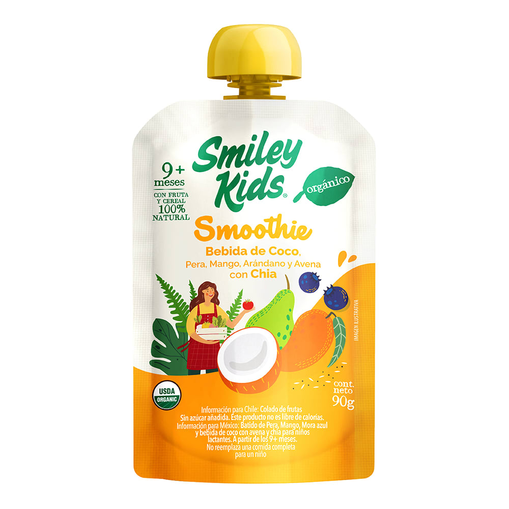 Smoothie Orgánico Pera Mango Arándano Avena Chia