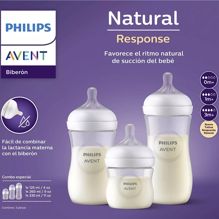 Set Triple Pack Mamaderas Avent 125ml + 260ml + 330ml 1