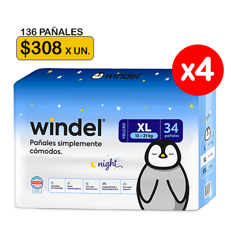 Windel Night 🌙 XL (13-21 kg) 136 uds 1