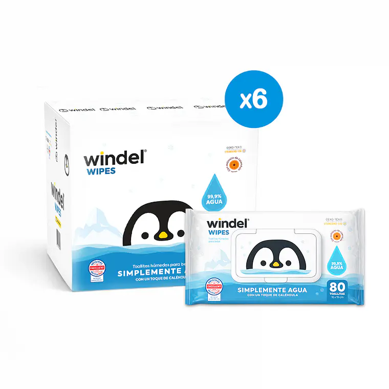 Toallitas Húmedas Windel Wipes Caja 6x80 uds. | 99,9% Agua 1