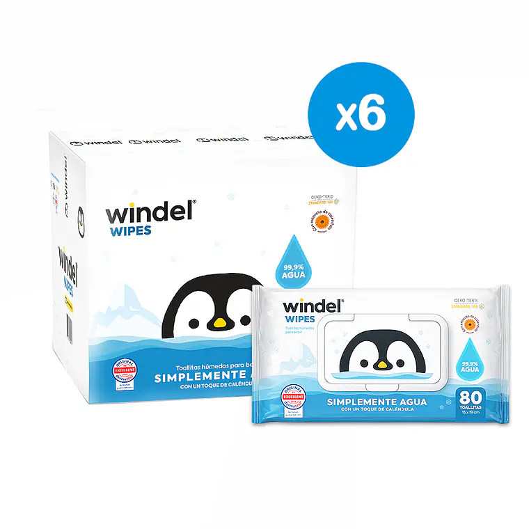 Toallitas Húmedas Windel Wipes Caja 6x80 uds. | 99,9% Agua 1
