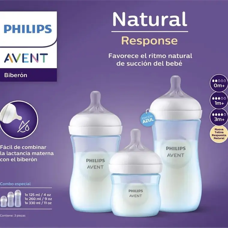 Set 3 Mamaderas Avent Natural Response Azul 1