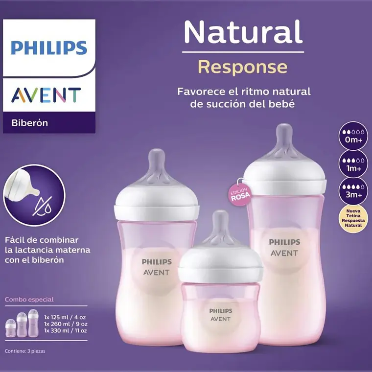 Set 3 Mamaderas Avent Natural Response Rosa 1