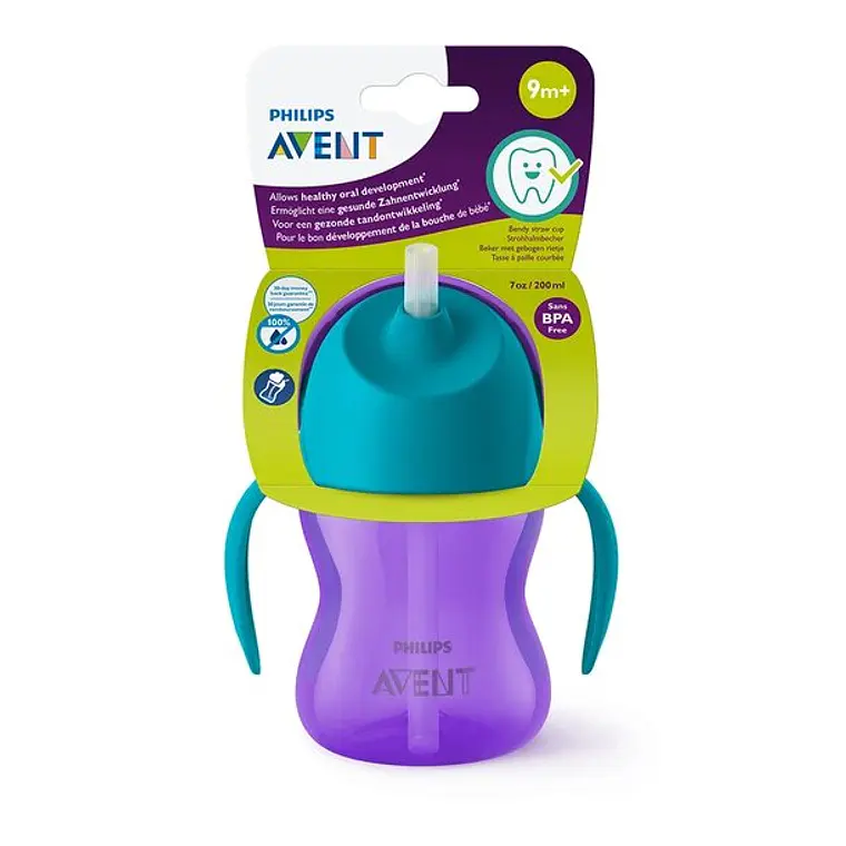 Vaso con Bombilla Flexible de 200 ML Dino Niña Avent 1