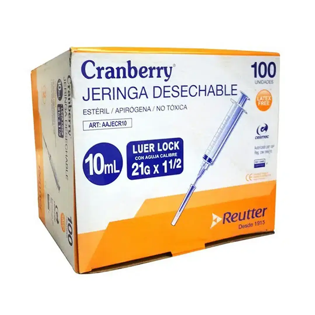 Jeringa 10 ml Luer Lock con aguja 21g x 1 1/2 X 100 unidades 1