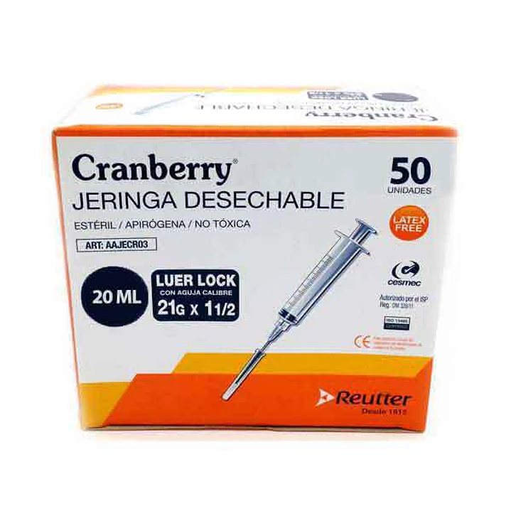 Jeringa 20 ml Luer Lock 21g x 1 1/2 50 unidades  1
