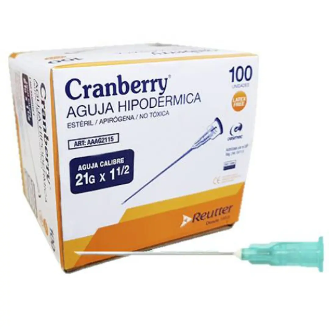 Aguja Hipodermica 21G 1 1/2 Cranberry  1