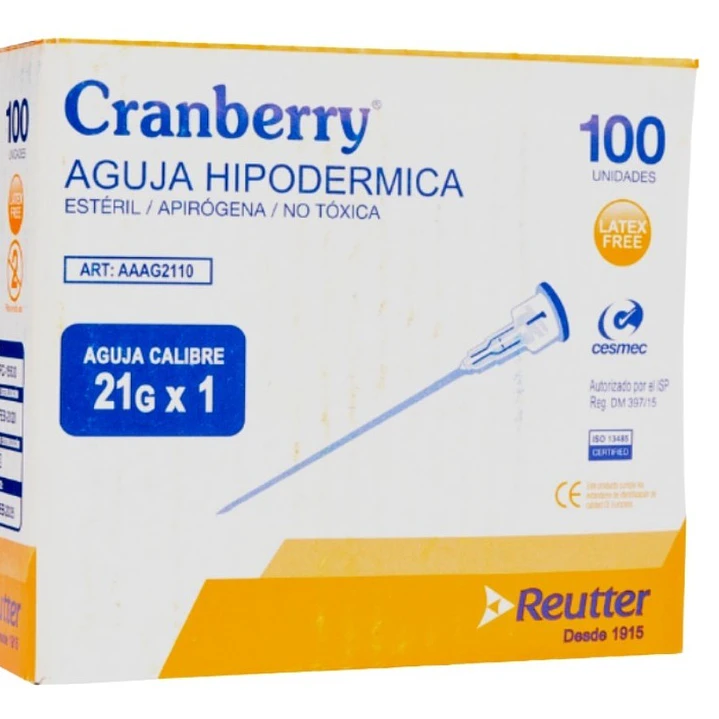 Aguja Hipodermica 21G 1  Cranberry  1