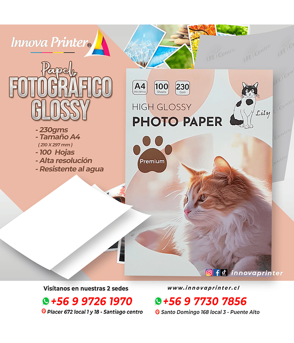 Papel Fotográfico glossy A4 230 gms