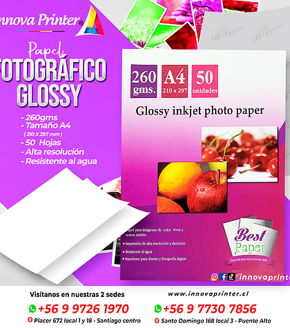 Papel Fotográfico glossy 260gms