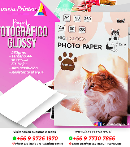 Papel Fotográfico glossy 260gms