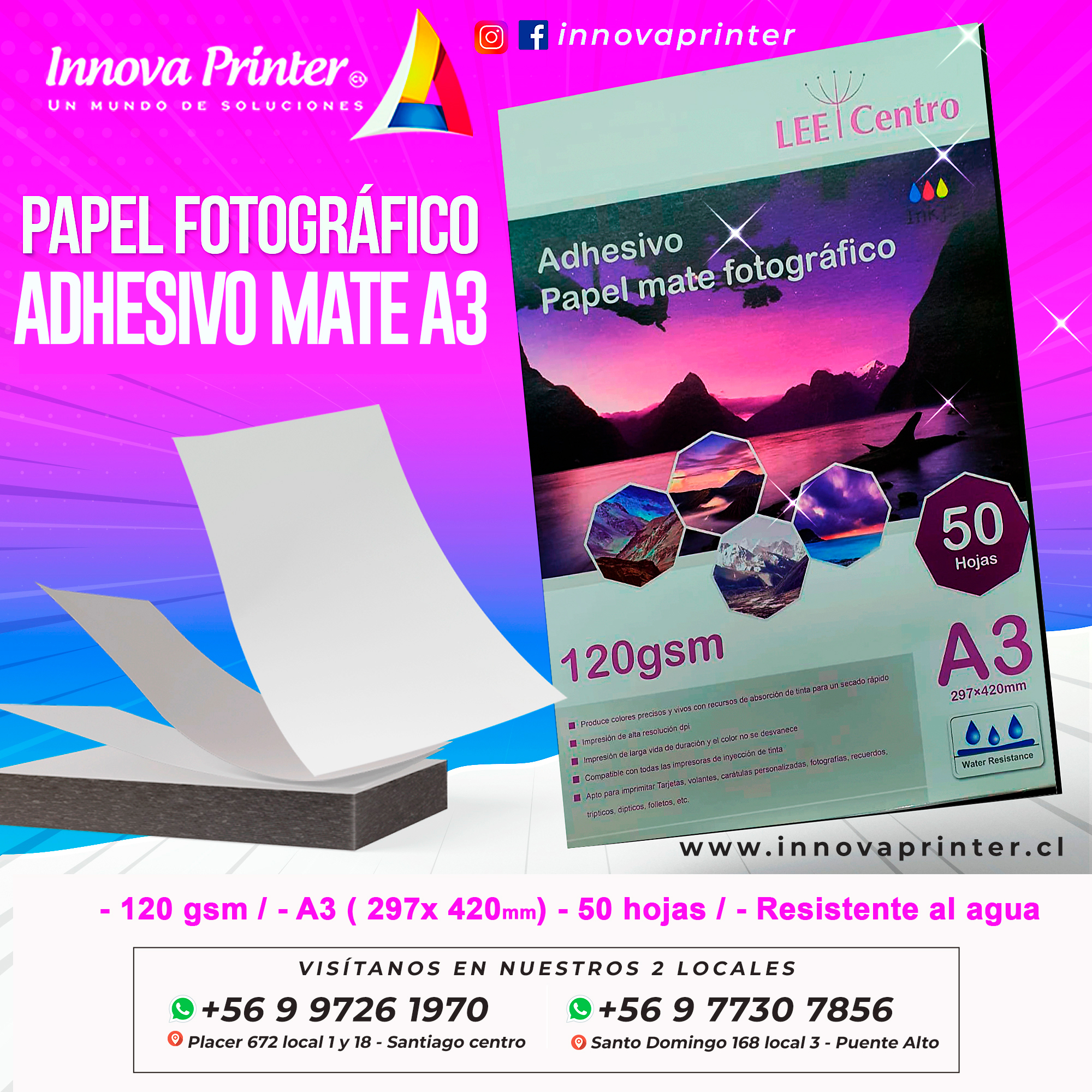 Papel Fotográfico Adhesivo 115gsm - 50 Hojas A4 - Lee Centro