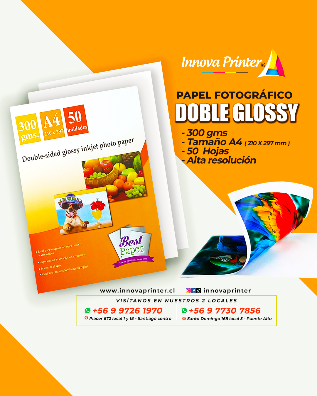 Papel Fotográfico Glossy Doble Cara 300grs. – A4 – 50 Hojas Aleman