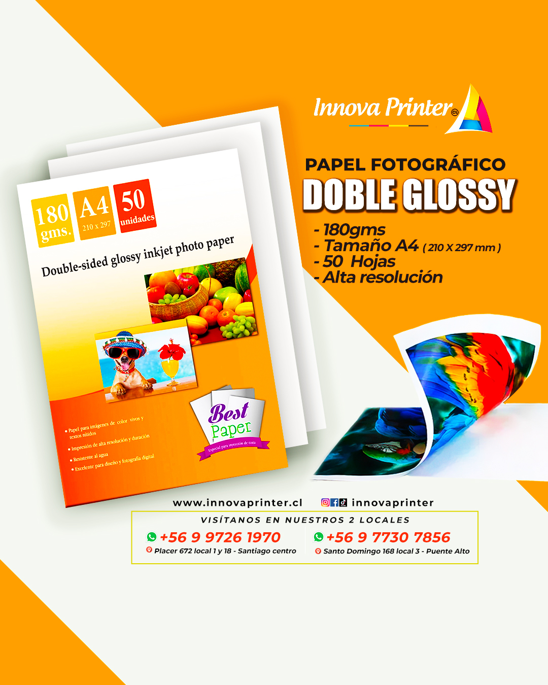 Papel Fotográfico Doble Faz Glossy Cursor A4 180 Gr 100 Hjs