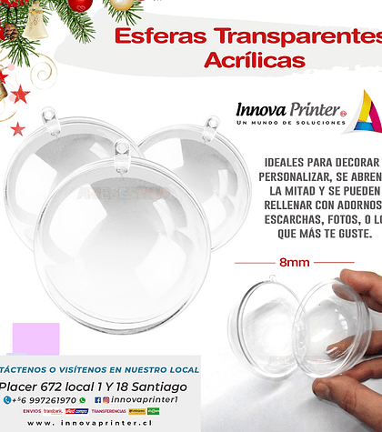 ESFERA ACRILICO TRANSPARENTE 8CM/5 UND 
