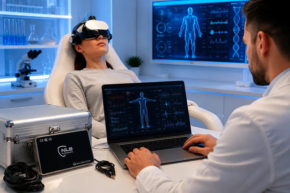 Escáner Analizador Cuántico NLS 18D | Sistema No Lineal Biorresonancia — Paquete Casco 2026 2