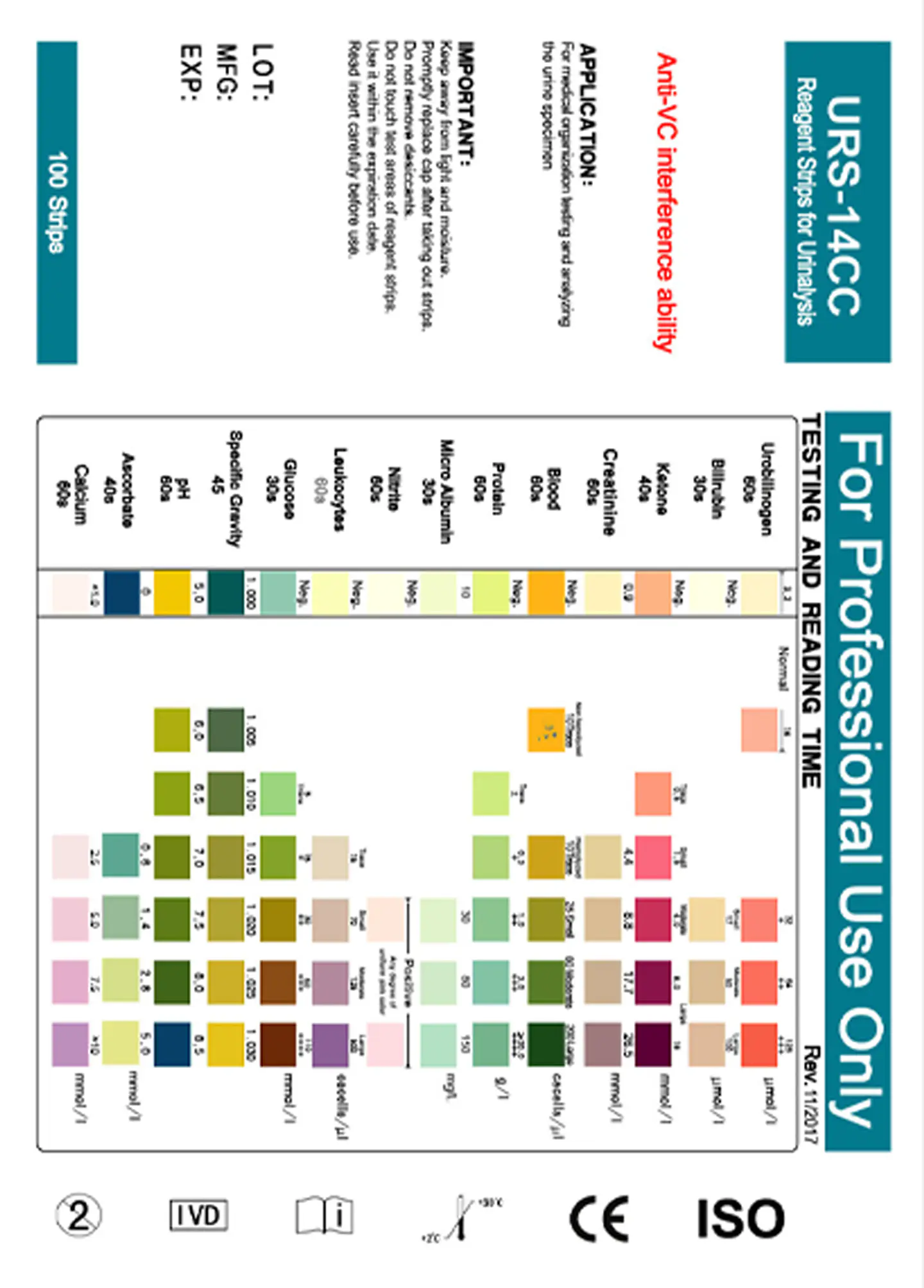 Tiras Medidoras de Uroanálisis | Orina 14 Parámetros, 100 Tiras 2